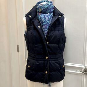 Lilly Pulitzer Navy M KATE Puffer Vest & matching  cashmere Murfee Mai Tai scarf